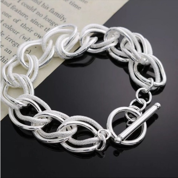 NEW Sterling Silver Double Link Textured Chain Bracelet HP🎉 - Picture 1 of 7